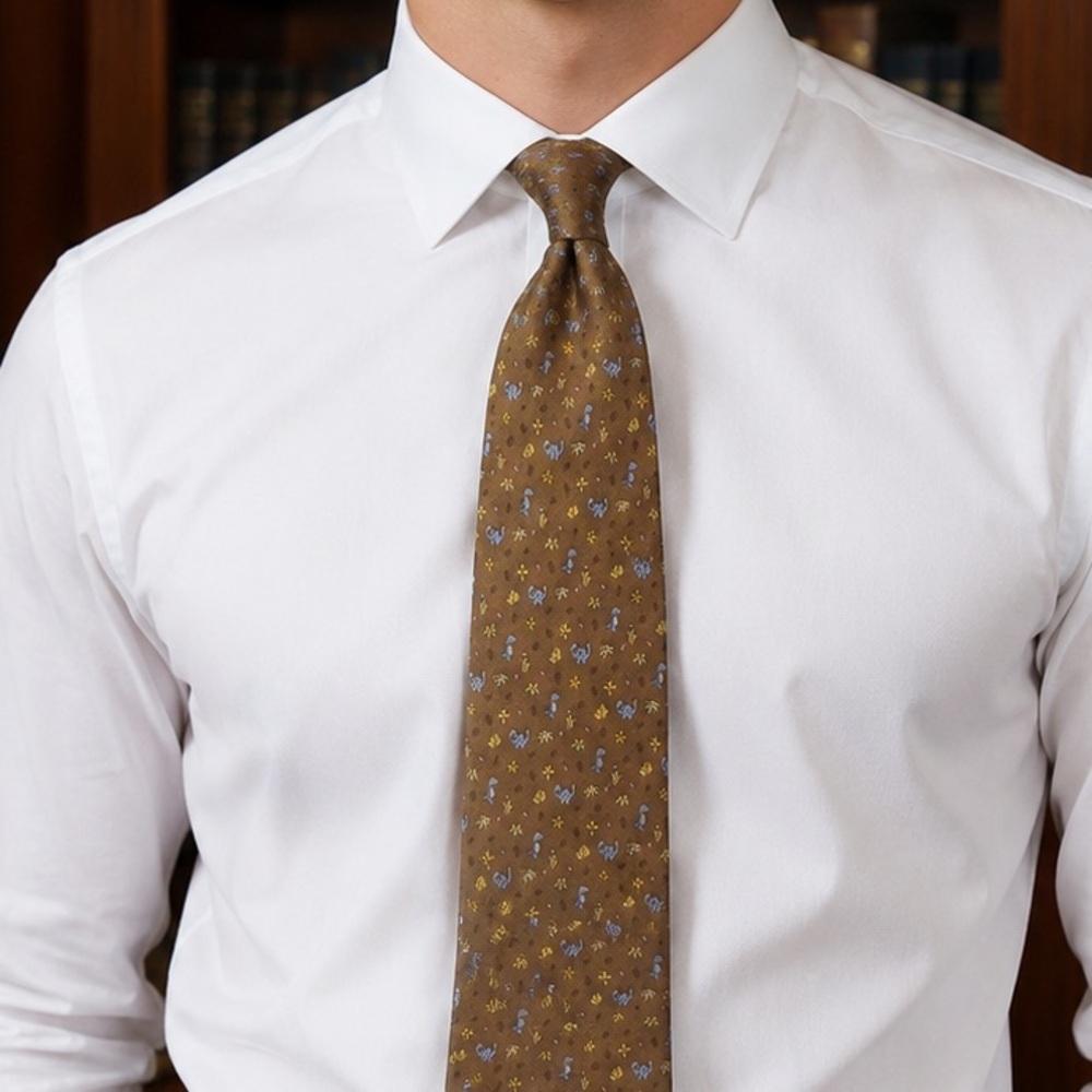 Salvatore Ferragamo Brown Dinosaur Silk Tie